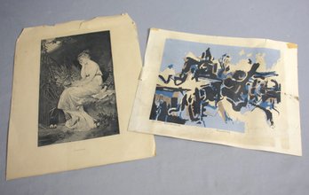 2 Vintage Art Prints: W.H. Stevens Serigraph 'Swanzy' AND Psyche By Alphons Bodenmuller