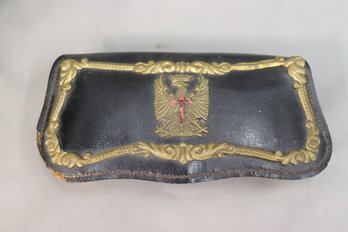 Antique Leather And Brass Military Cartridge Case With Heraldic Crest