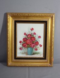 Superb Original Rose Floral Still Life In Fantastic Elegant Frame