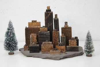 Folk Art Cityscape Statue Crafted From Metal Auto Radiator Cores
