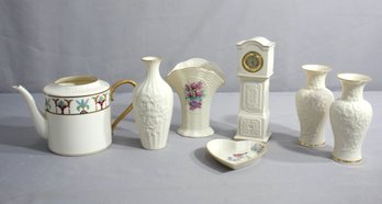 Group Lot Of 7 Lenox Vases, Teapot, Grandfather Clock Figurine, Heart Dish