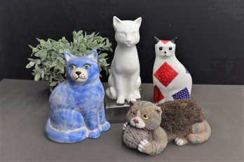 Four Painted Ceramic And Resin Cat Figurines