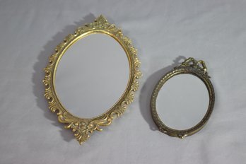 Two Vintage Small Decorative Oval Wall Mirrors