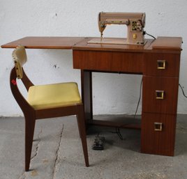 Vintage 1956 Singer 301A Sewing Machine With Stand And Chair