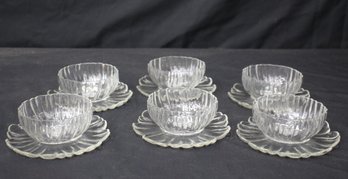 Set Of 1950 Colony Glass Garden Club Peony Dessert Bowls With Attached Underplates