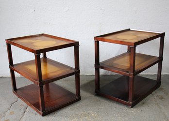 Pair Of Leather Top Three Tier Stands