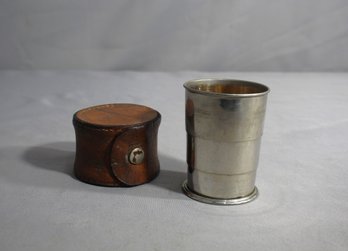 Antique Telescoping Travel Cup In Leather Carrying Case