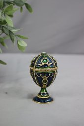 Faberge Egg Style Hand Painted  Blue Green Trinket Box