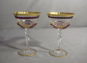 Royal Crystal Rock Aurea Gold & Ruby Cordial Or Sherbet Champagne Glasses