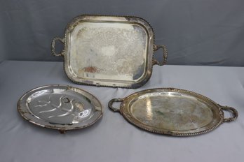 Group Lot Of 3 Silver Plated Trays