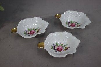 Three (3) Vintage Bareuther Waldsassen Bavaria Leaf Shaped Floral Trinket Dish