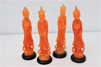 Four Coral On Black Reproduction Ming Dynasty Style Ceremonial Figural Candles