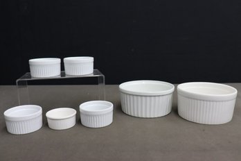 Group Lot Of HIC Porcelain Souffles Ramekins - Three Sizes, Oven To Table
