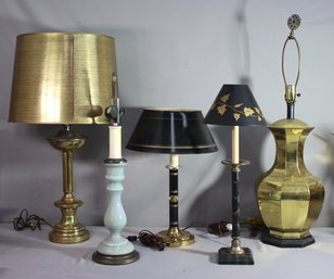 Group Lot Of 3 Mid-Century Brass And Tole Table Lamps