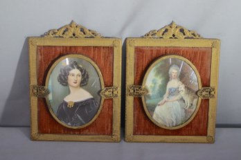 Pair Of Vintage Cameo Portraits In Ornate Picture Frames