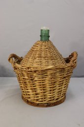 Vintage Large Format Green Glass Wicker Wrapped Wine  Jug (No Label And Rough Cut Bottle Rim)