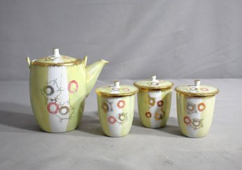 Vintage Porcelain Tea Set With Geometric Floral Motif-4pcs