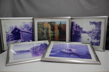 Set Of 5 Framed Landscape Photography Prints  Scenic Lakes And Forests