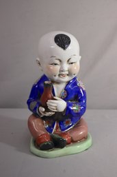 Vintage Hand Painted Ceramic Chinese Fortune Lucky Boy Prosperity Statue Figure