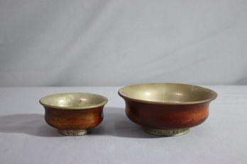 Tibetan Wooden & Silver-plated  Lined Libation Bowl Tea Wine Prayer Cups