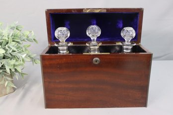 Victorian  Mahogany And Brass Cased Three Bottle Tantalus