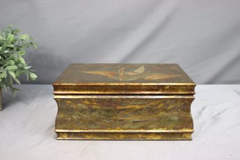 Vintage Faux Gilt Inlaid Swan Wooden Lidded Trinket Box