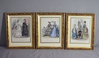 Group Lot Of 3 Framed Vintage Journal Des Dames French Fashion Prints