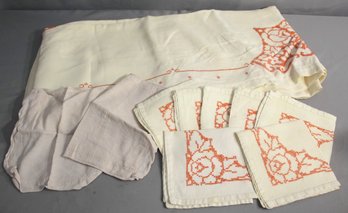 Vintage Embroidered Tablecloth And Matching Napkins