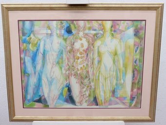 Five Nudes Original Watercolor, Yuri Tchary, Signed And Date Y. Tchary 94