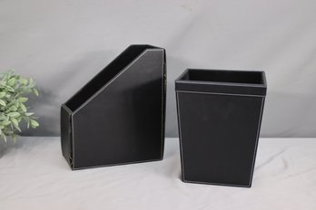 Faux Leatherette Office Set - Waste Bin And Magazine File Box