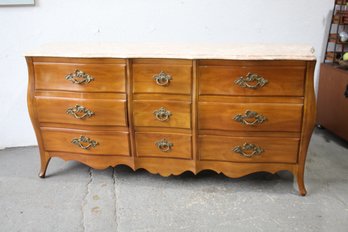 John Widdicomb French Provincial Louis XV Cherry Wood Marble Top Bombe Form Triple Dresser