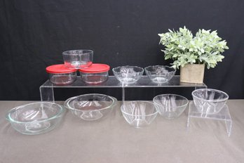 Group Lot Of Arcoroc, Anchor, And Pyrex Clear Glass Bakers, Servers, And Storage