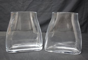 Two Clear Tapered Vase With Thick Walls