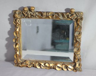 Vintage Beveled Wall Mirror In Ribbon & Cherub Frame