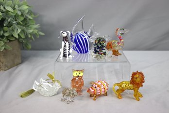 Group Lot Of 9 Murano Style Multicolor Glass Animals