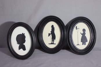 Trio Of Vintage Framed Cut Paper Oval Silhouettes