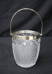 Vintage Diamond Point Pattern Leaded Crystal Ice Bucket Chrome Handle