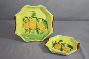 Two (2) Vintage Yellow Hand Painted  Tray Dish