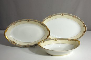 Vintage 3 Legrand Riviere Vegetable Serving Bowl &  Platters  Bird Limoges France