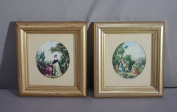 Two Vintage Wood Frames With Oval Pastoral Scenes