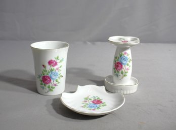 Vintage Porcelain 3pc Bathroom Vanity Set Made In Japan