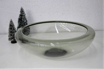 Monumental MCM Holmegaard Smoked Glass Bowl, Denmark Designed By Per Lutken, Etched & Initial Marked