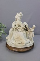 Vintage Capodimonte Porcelain Family Group Figurine With Wood Base