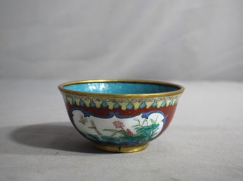 Vintage Cloisonne Enamel On Brass Small Floral Trinket Dish Bowl