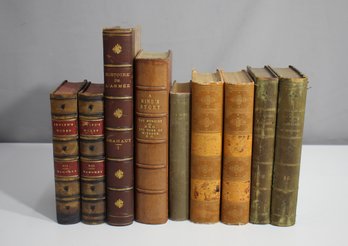 Group Lot Of 9 Antique English And French Language Books