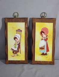 Two Ward Of Little Prairie Girls Mounted On Wooden Plaques