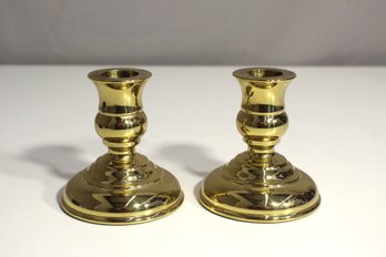 Pair Of Virginia Metalcrafters Brass Candle Holders