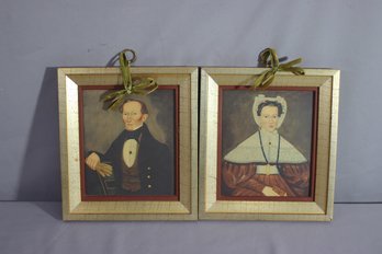 A Pair Of Colonial Primitive Portrait Miniatures - Mrs. Pearce & Mr. Pearce