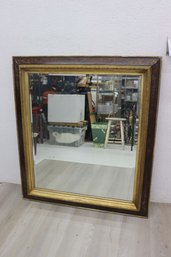 Faux-Gilt Engraved Wood Frame Square Mirror