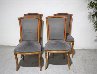 Set Of Four Vintage Rattan Design And Fabric Dining Chairs